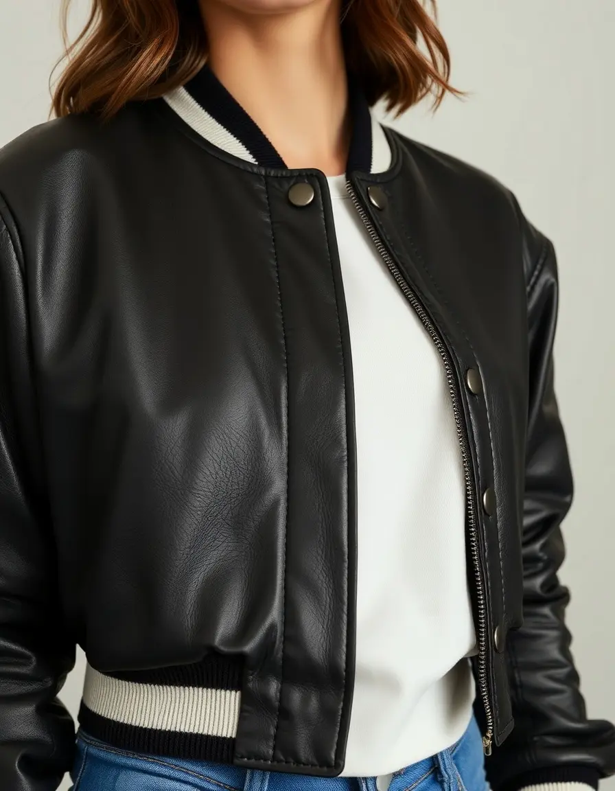 Cropped leather bomber for women