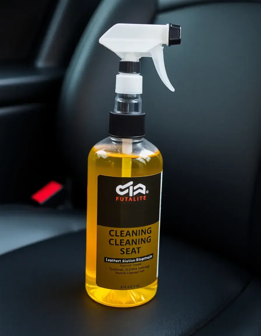 Bottle of leather car seat cleaning solution