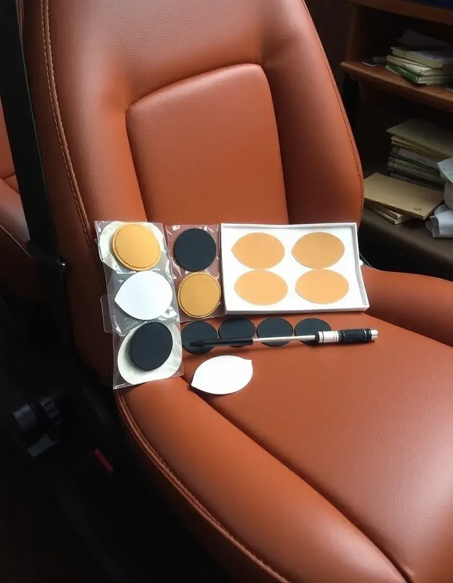 Kit with patches for leather seat repair
