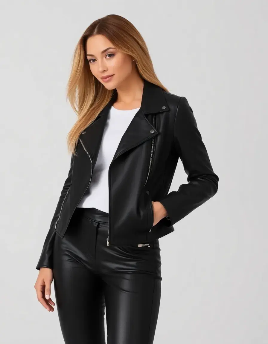 Slim fit black women's leather jacket