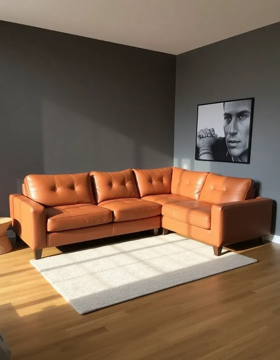 Tan small corner leather sofa for compact apartments