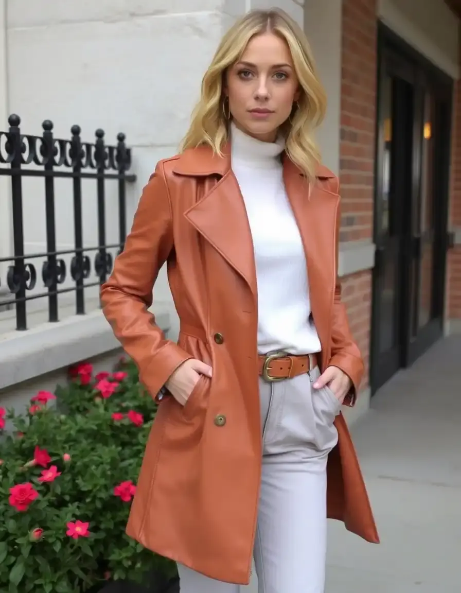 Tan fitted leather coat