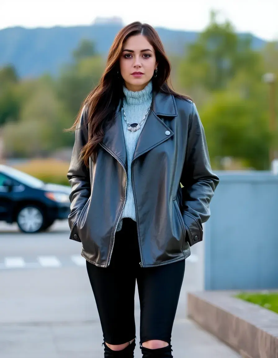 Gray oversized leather jacket