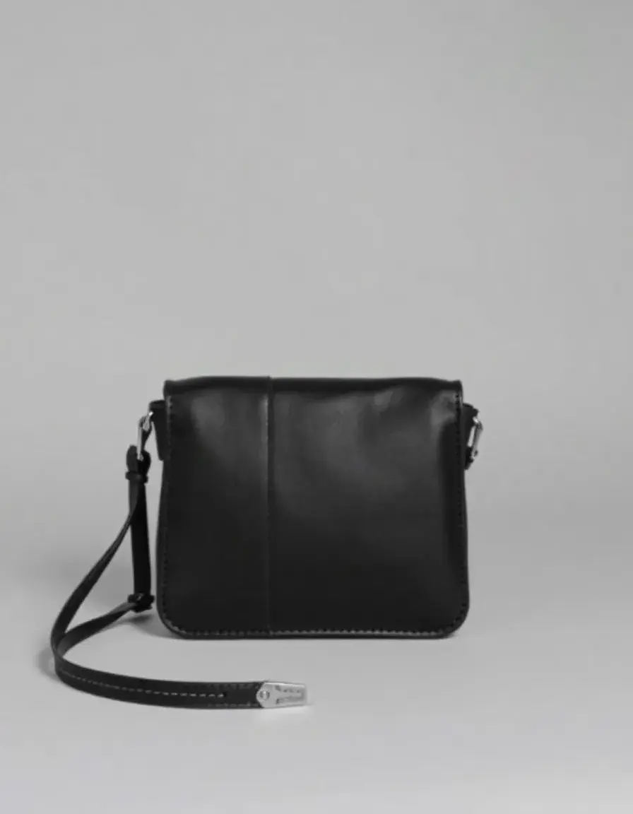 Black small leather crossbody bag with strap