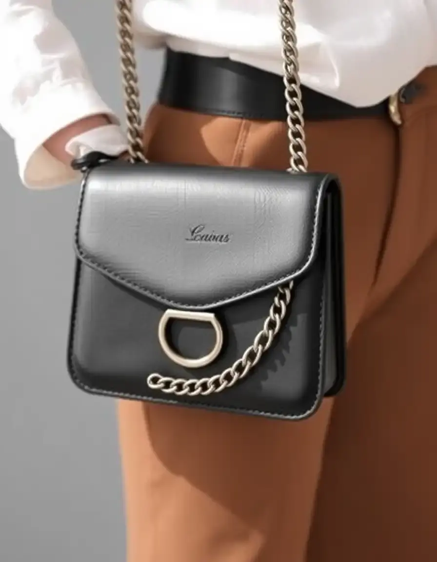 Black chain strap leather crossbody bag