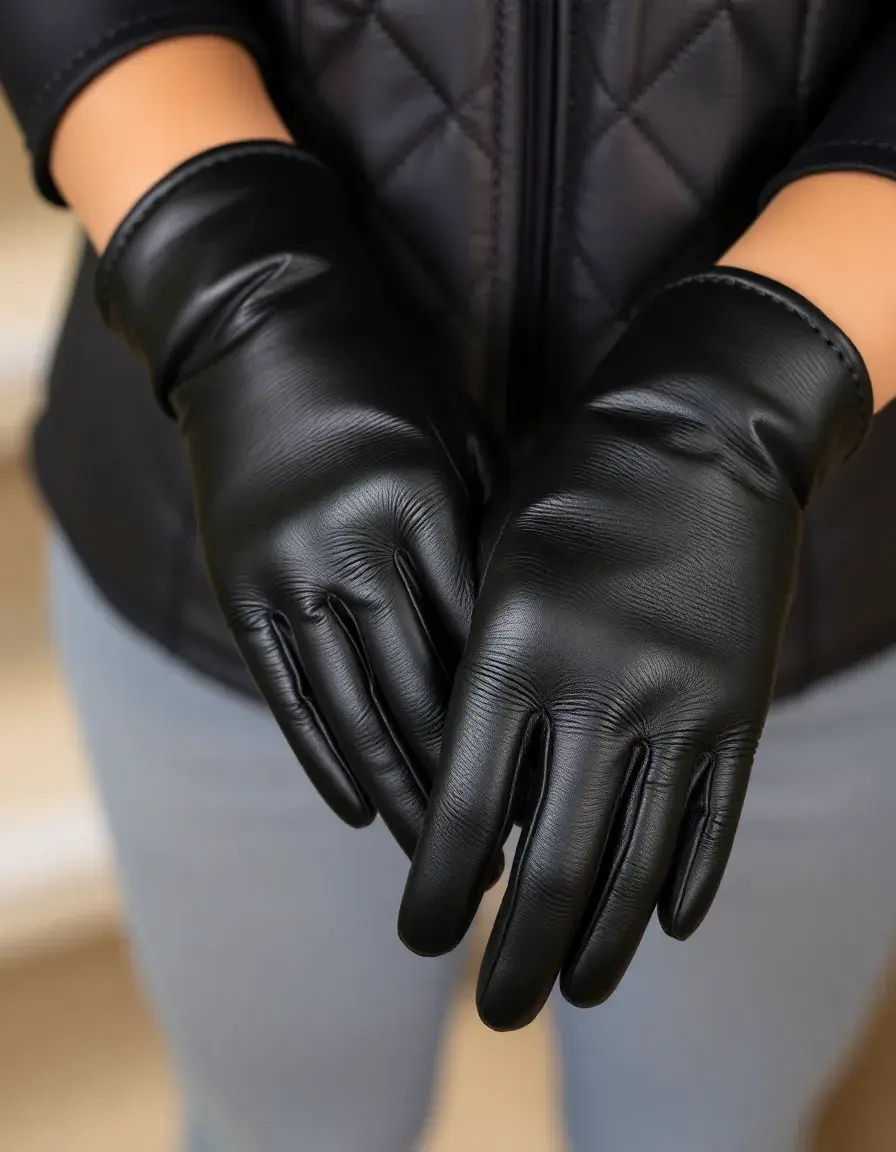 Black fingerless leather glovelettes
