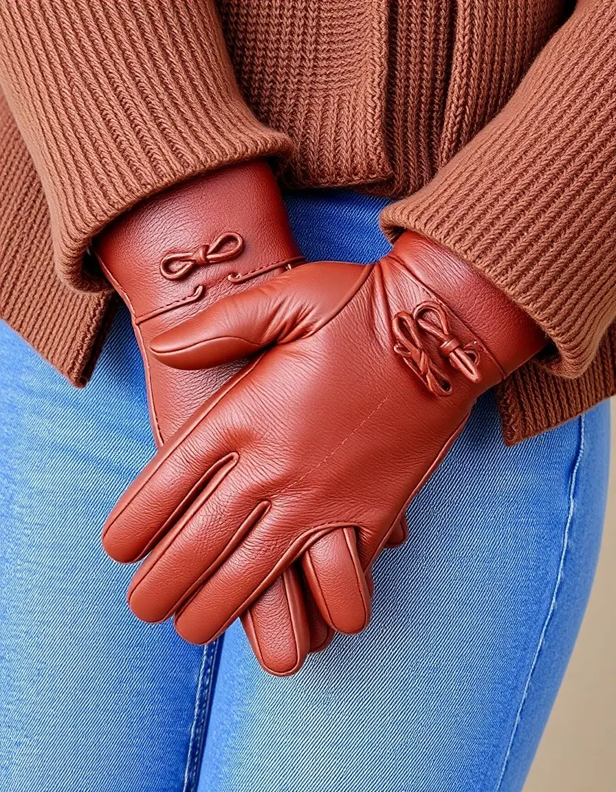 Brown lace-up leather glovelettes