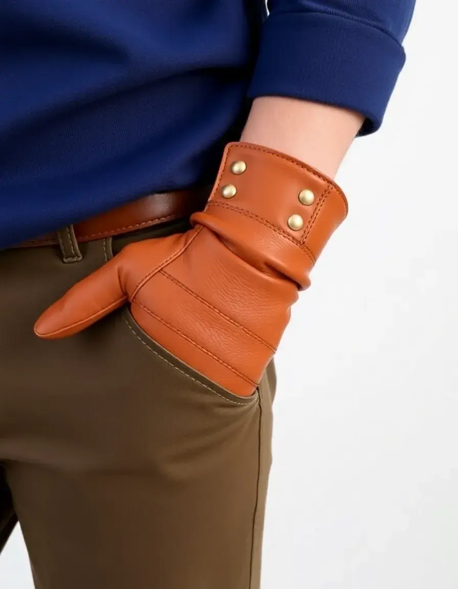 Tan short wrist leather glovelettes