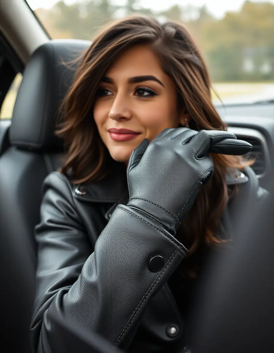 Gray driving style leather glovelettes