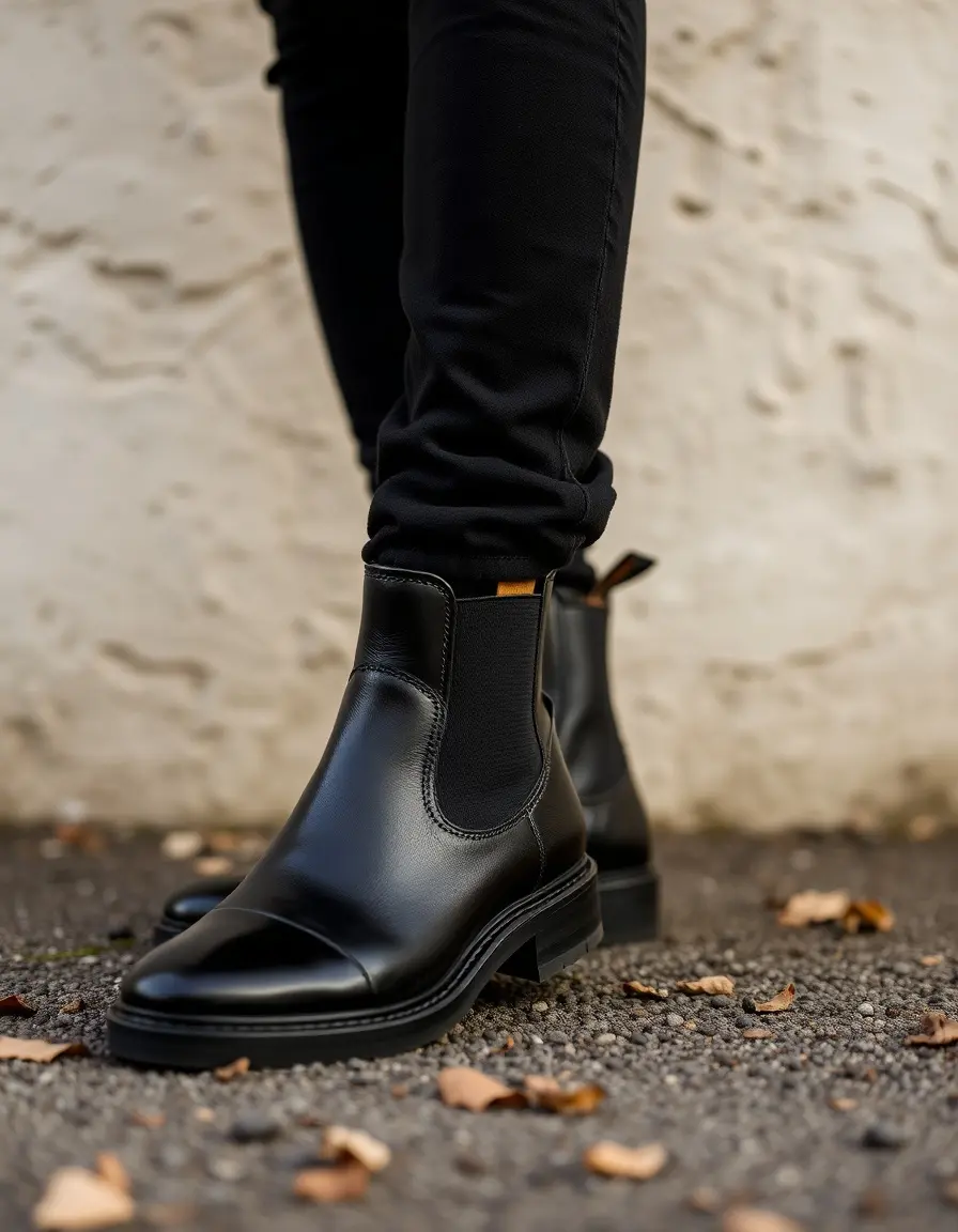 Black Chelsea men's leather boots with sleek finish