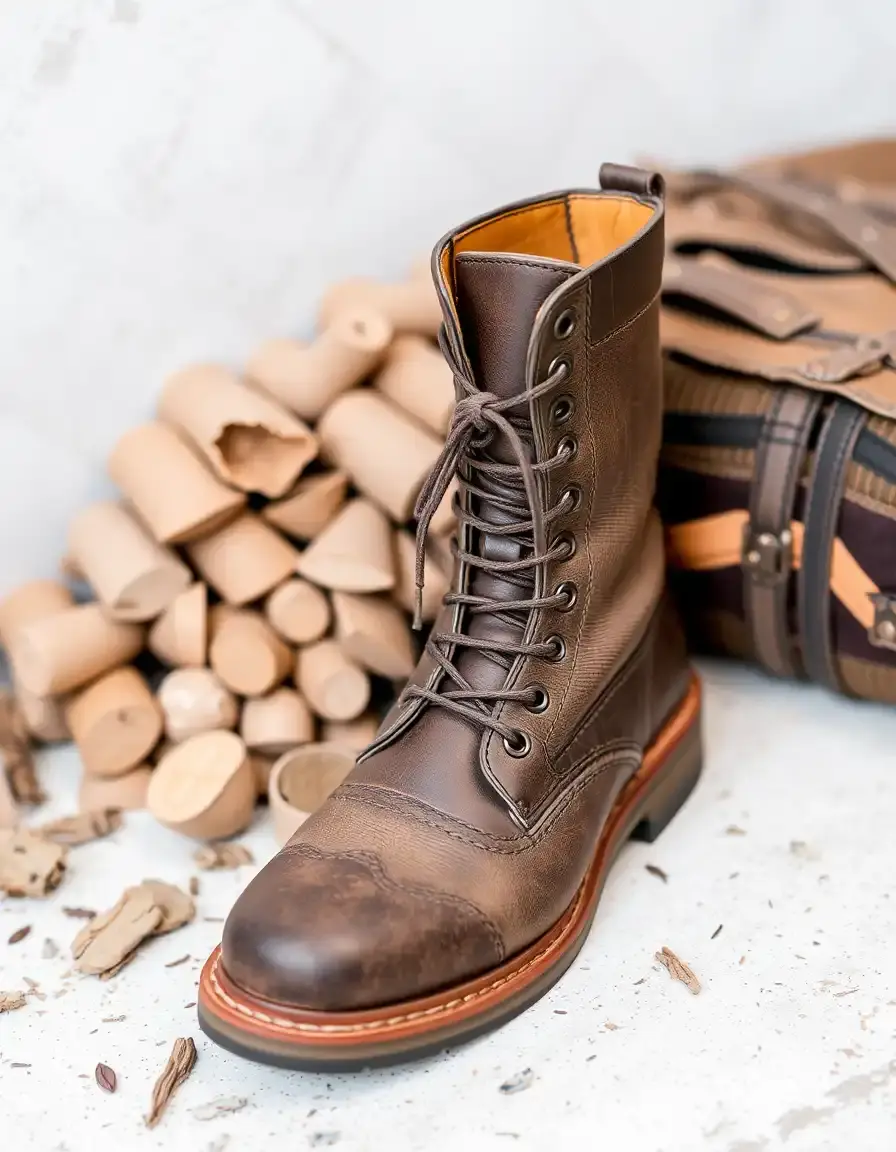 Gray work men's leather boots with rugged tread