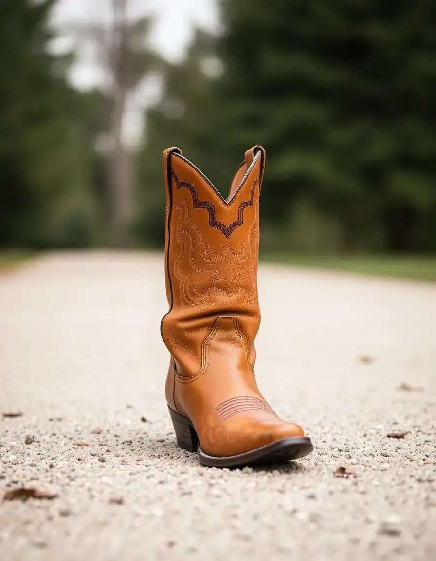 Tan western men's leather boots with classic stitching