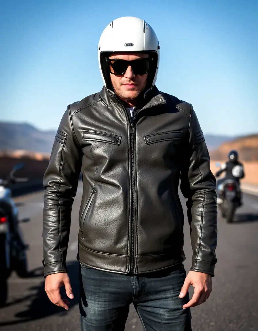 Gray racing mens leather jacket
