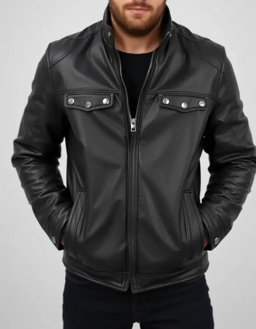 Black field mens leather jacket