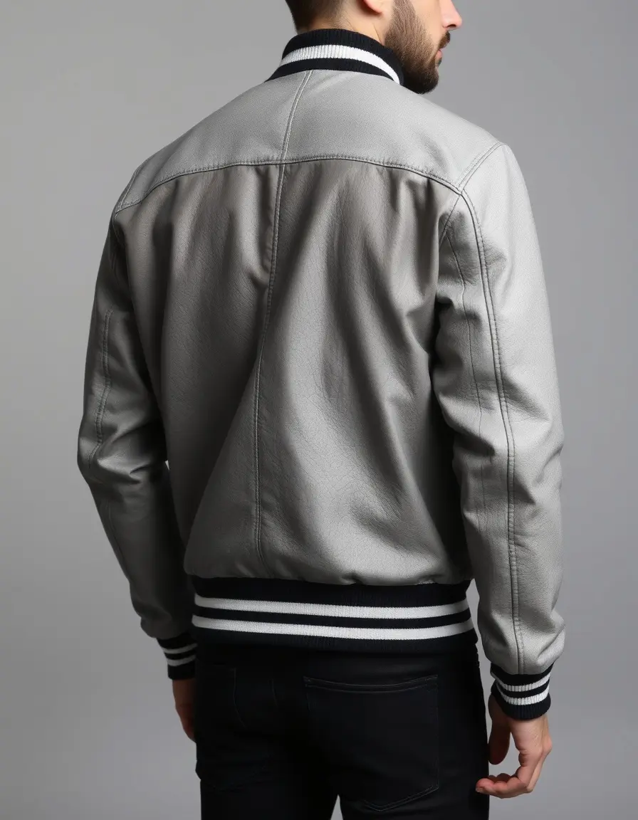 Gray varsity mens leather jacket