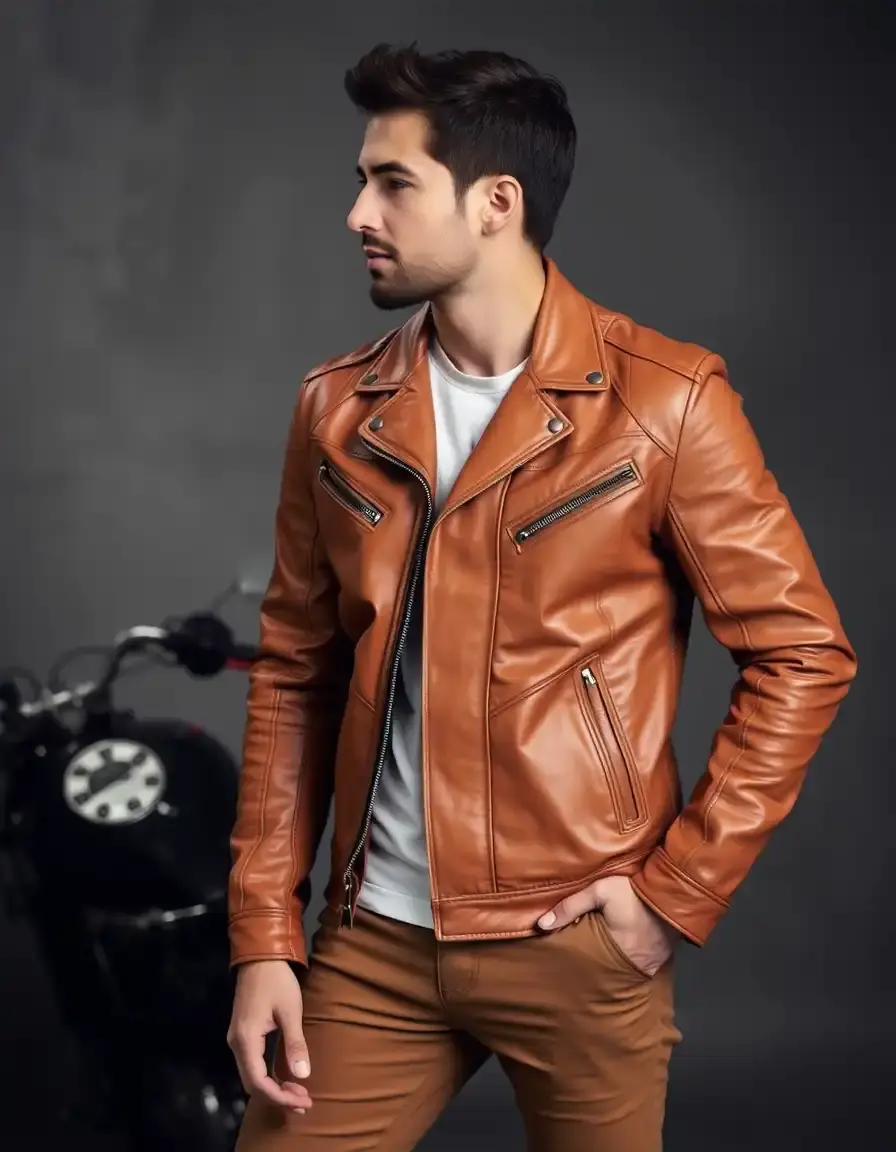 Tan cafe racer mens leather jacket