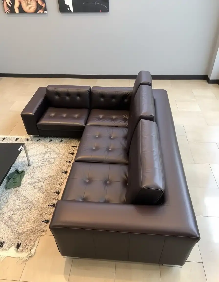 Top-grain leather sectional, L-shape in a modern apartment