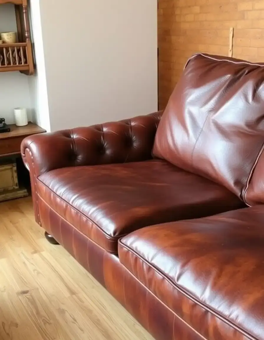 Aniline leather couch with natural dyes in a sunlit room