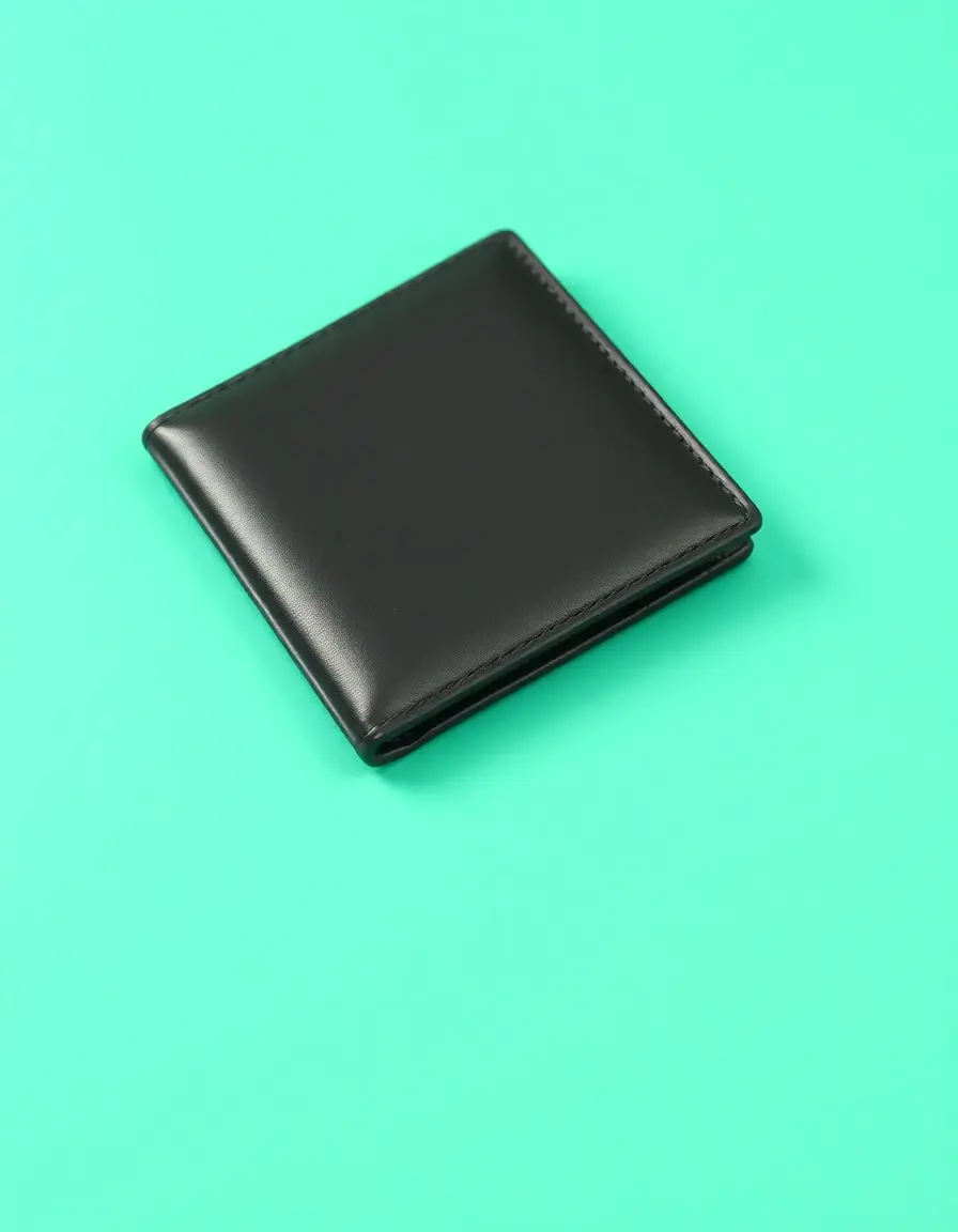 Black PU leather bifold wallet on a light background