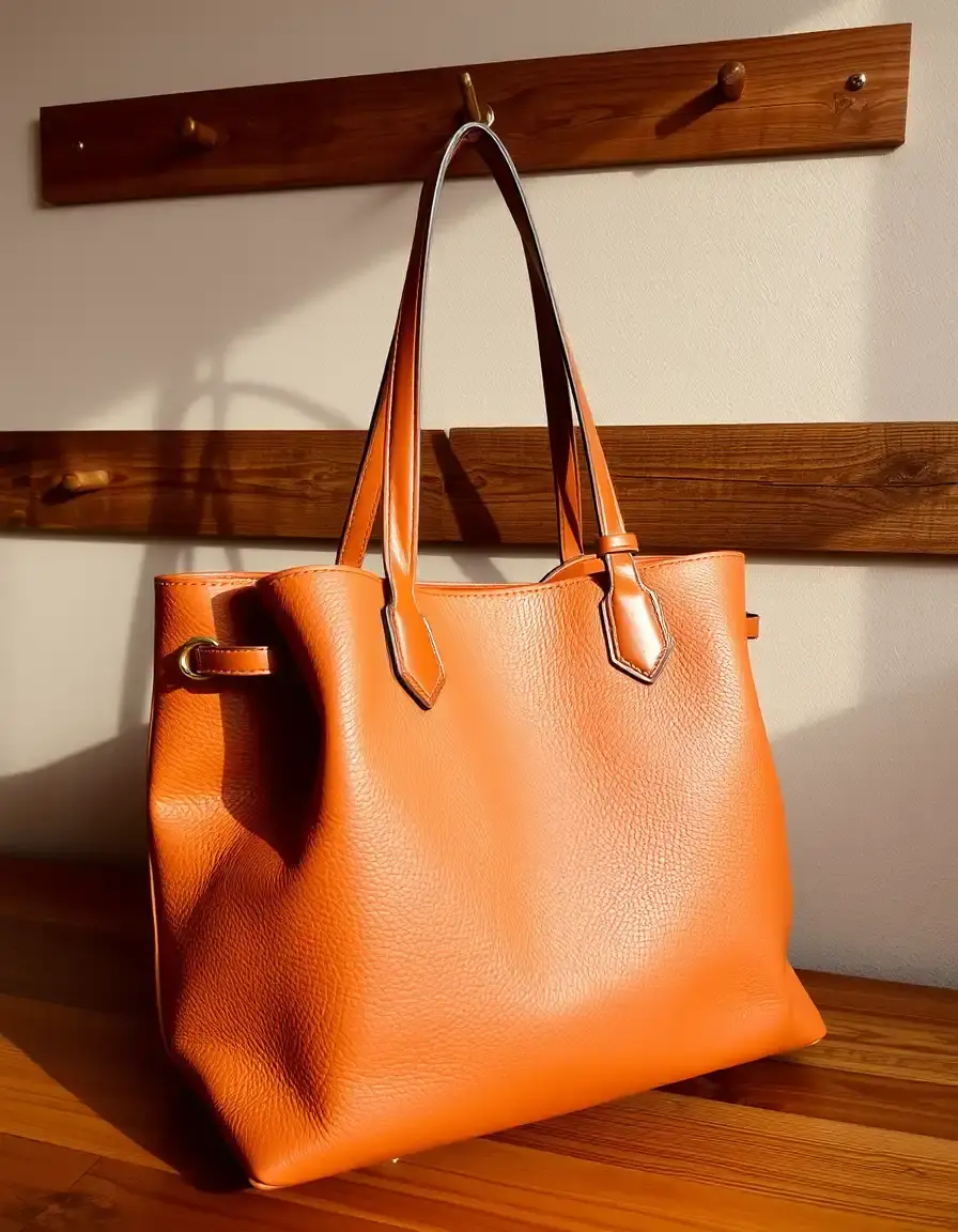 Brown PU leather tote bag with sturdy straps