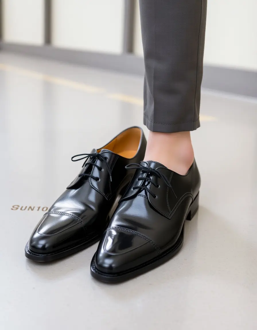 Black PU leather dress shoes, polished and elegant