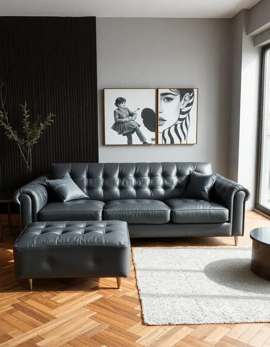 Modern gray PU leather sofa in a minimalist living room