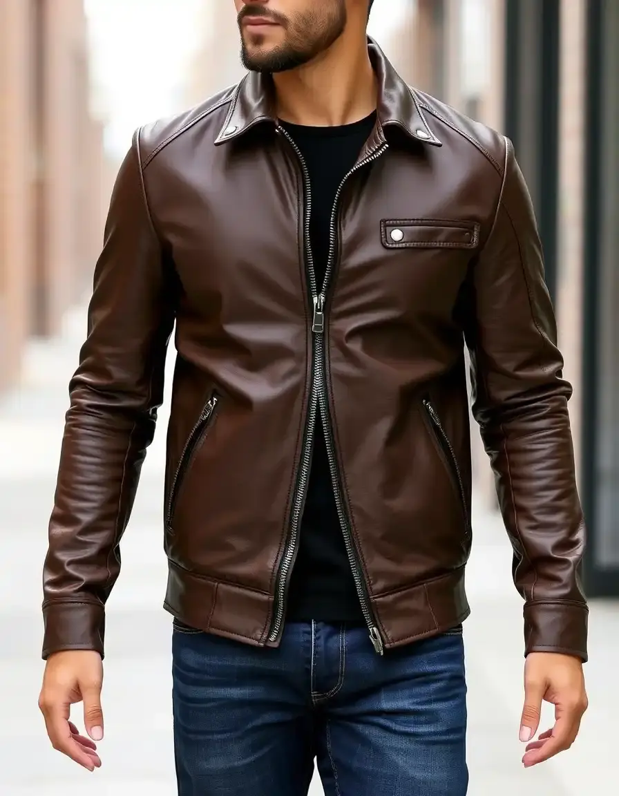 Slim Brown Aviator Jacket