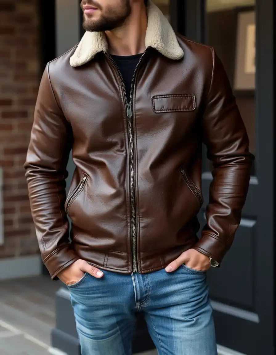Men's Brown Aviator Jacket lifestyle shot