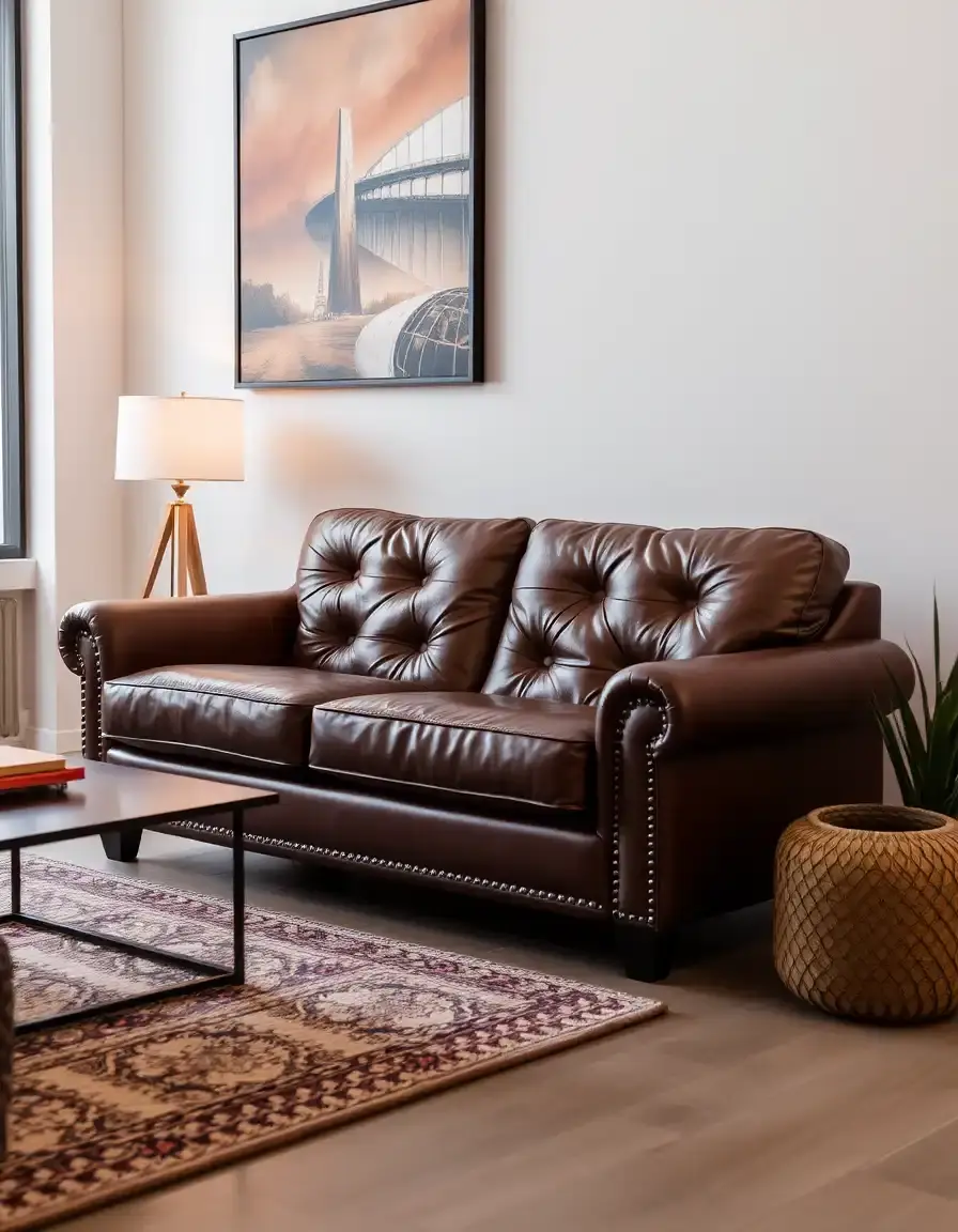 Brown 2-seater faux leather couch