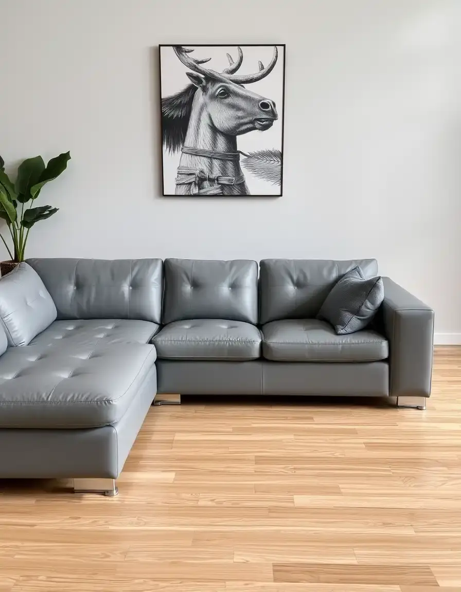 Gray L-shaped faux leather couch