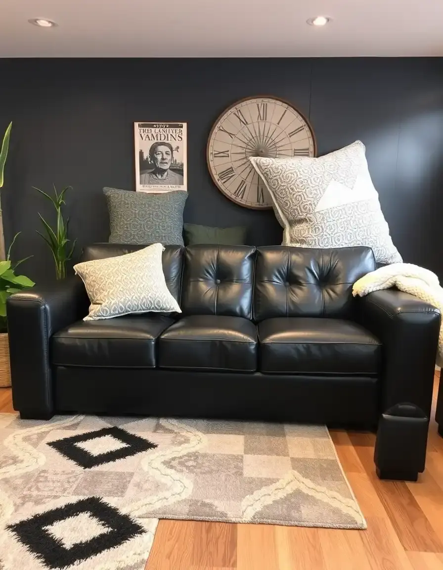 Black sleeper faux leather couch