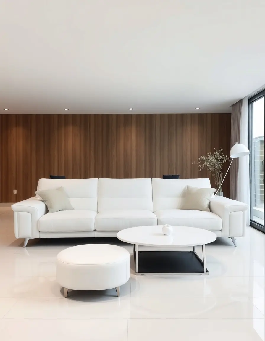 White modern faux leather couch