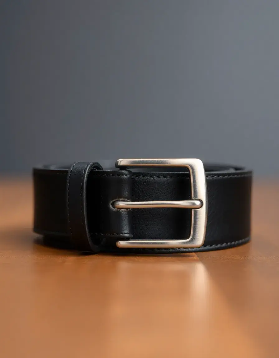 Close up of a high quality full grain leather belt showing natural texture