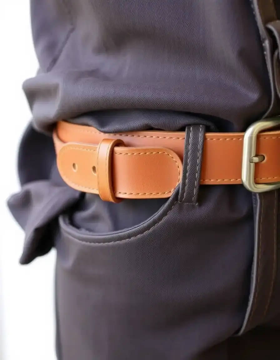 Wide tan leather belt showing natural grain variations