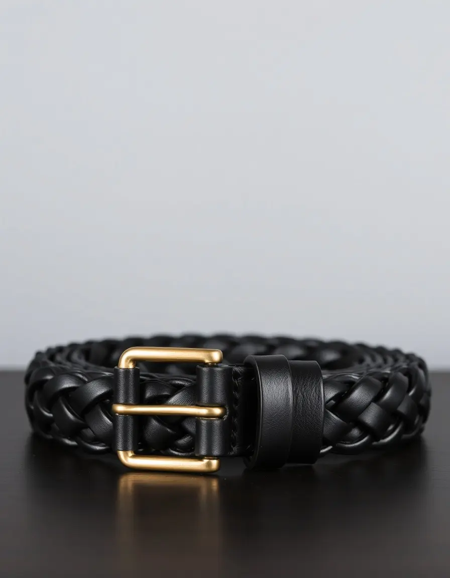 Braided black leather belt