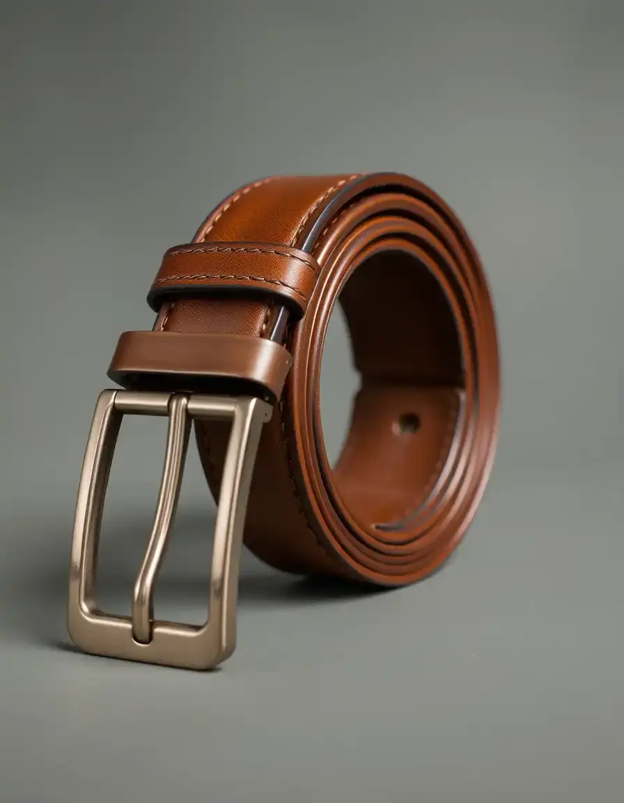 Reversible brown leather belt