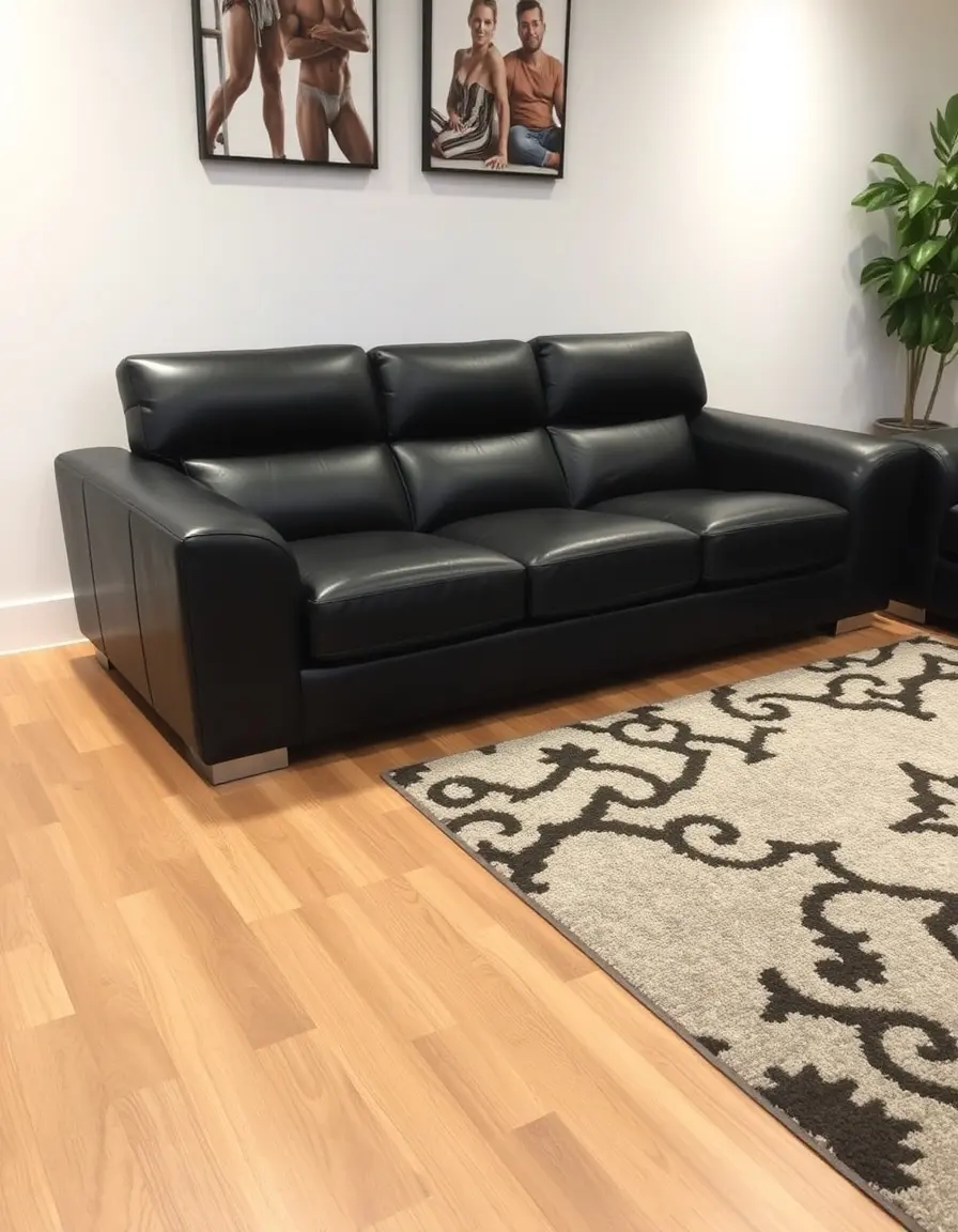Black sectional full grain leather sofa