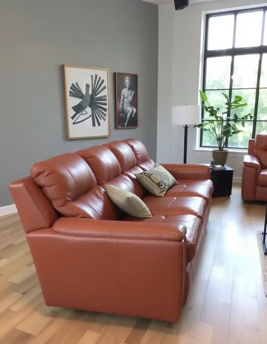 Tan reclining full grain leather sofa
