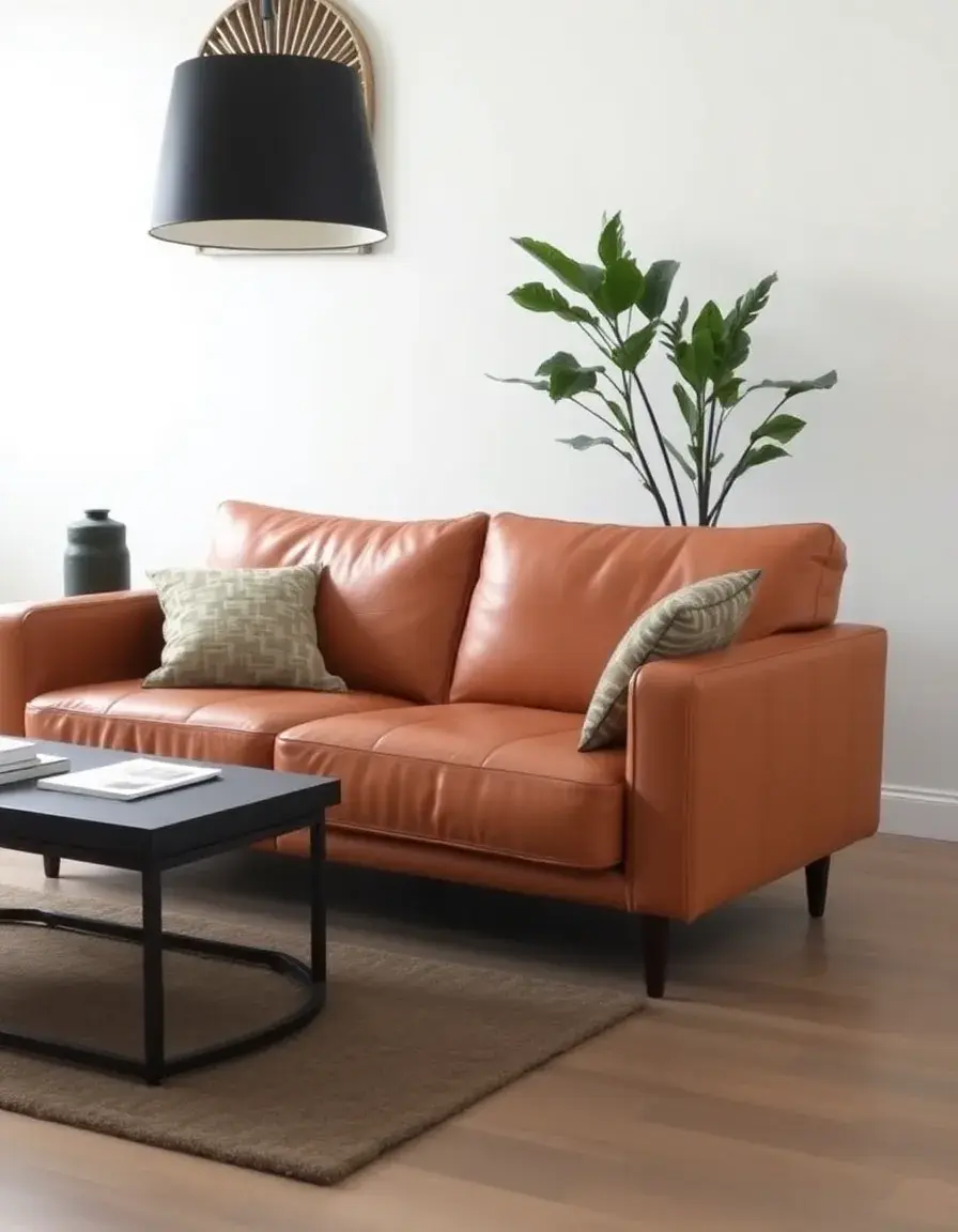 Sleeper tan full grain leather sofa