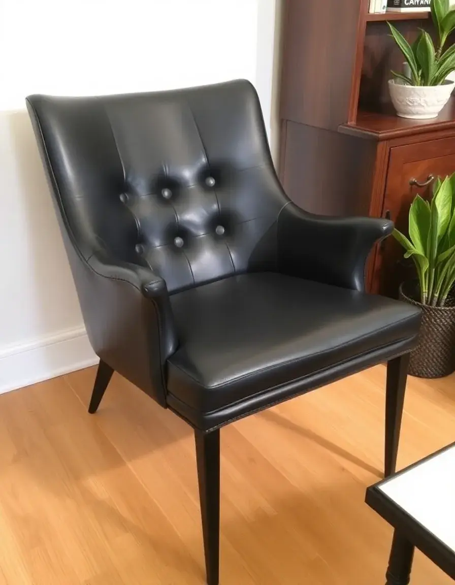 Black barrel leather accent chair with sleek finish