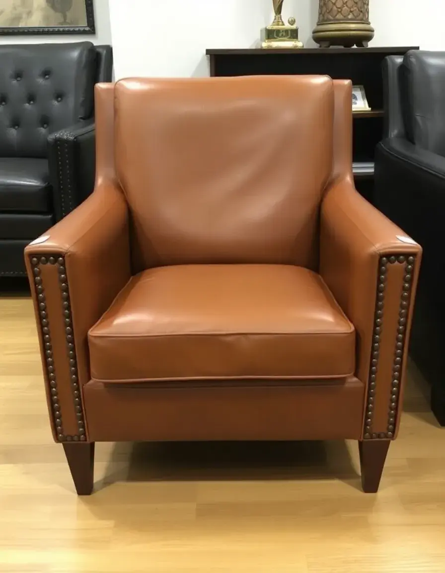 Tan club leather accent chair with comfortable cushioning