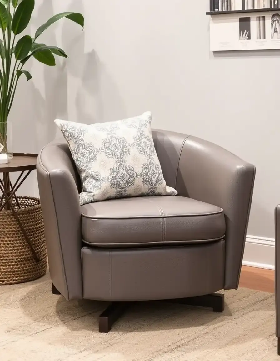 Gray swivel leather accent chair