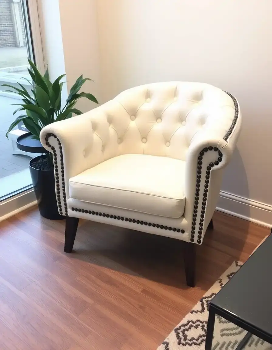 White tufted leather accent chair