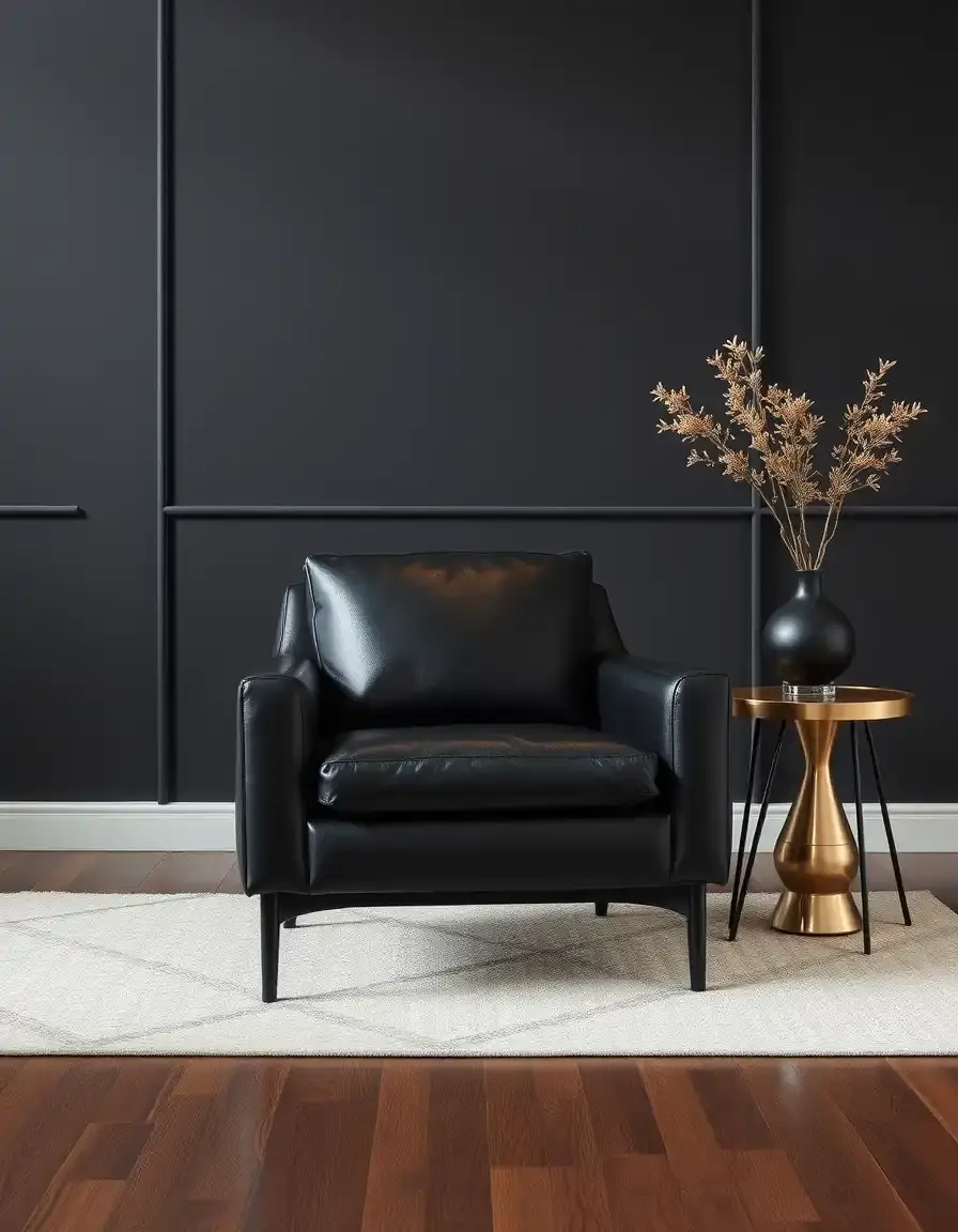 Modern sleek black leather accent chair