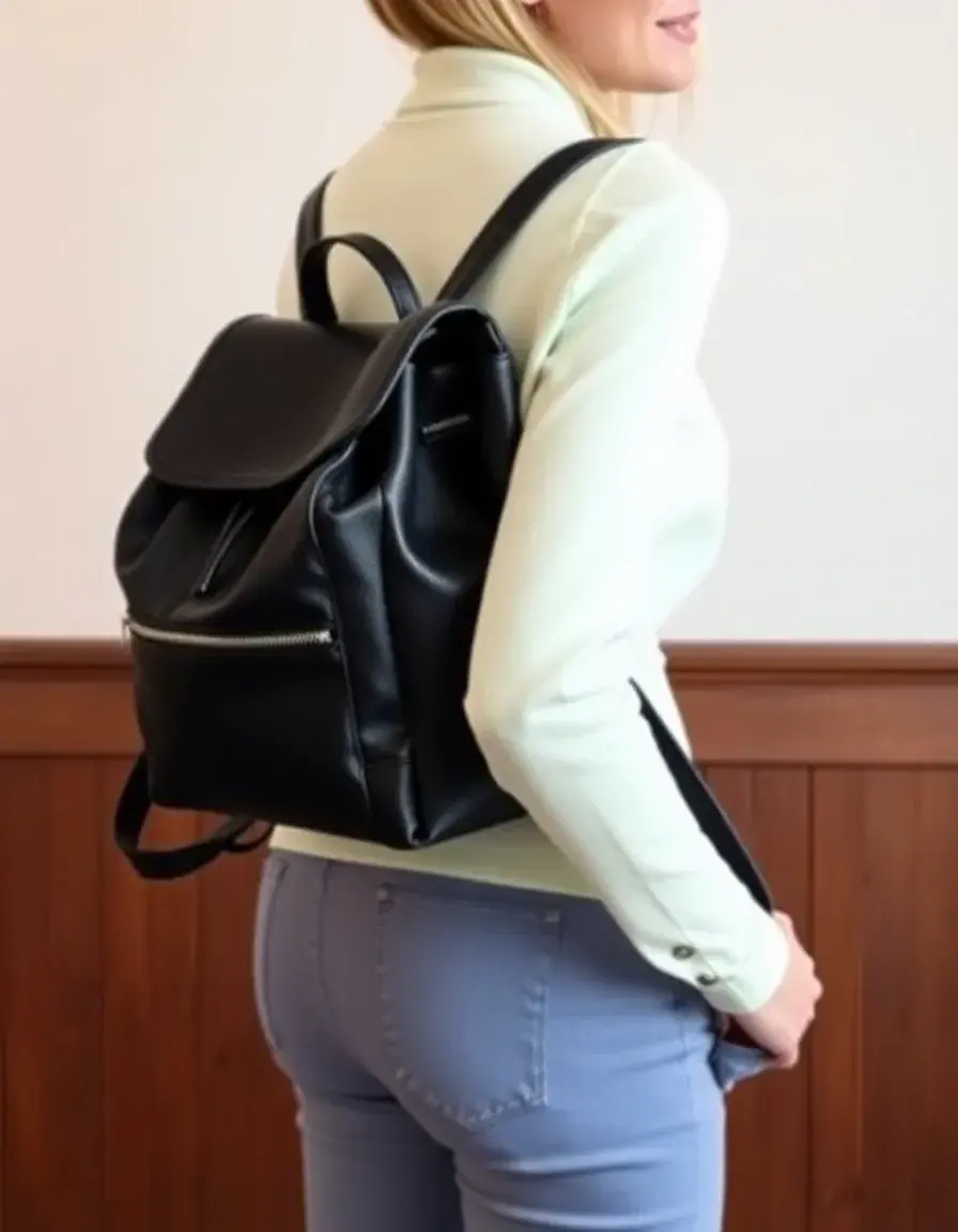 Convertible black leather backpack purse women