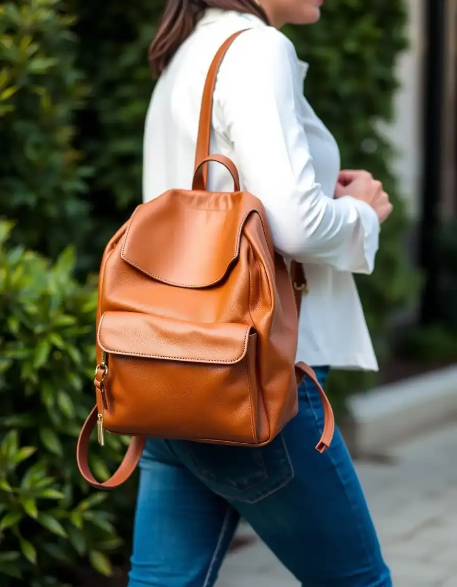 Fashion tan leather backpack women