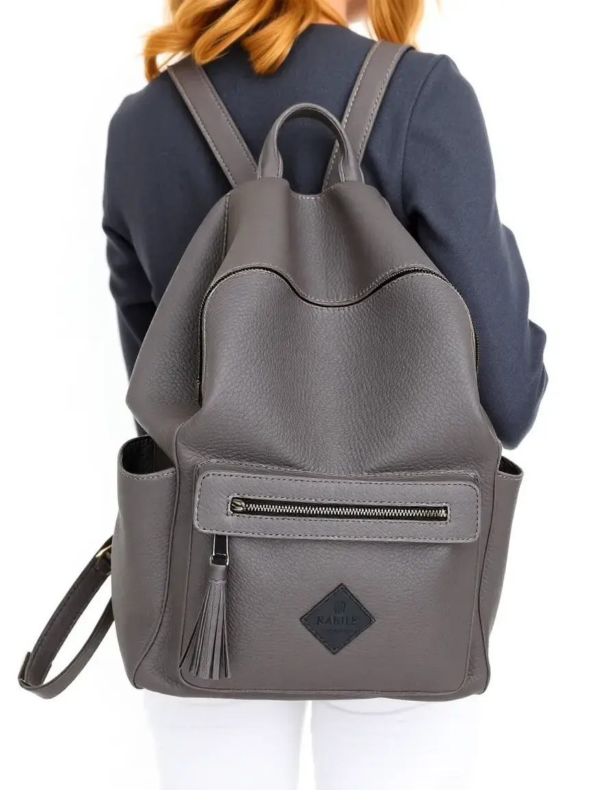 Casual gray leather backpack women