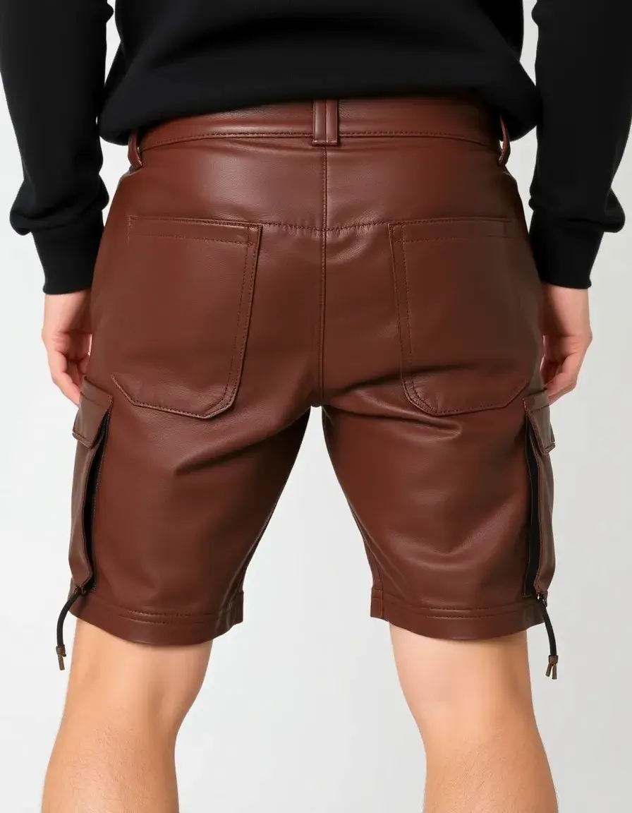 Leather cargo shorts with pockets utility
