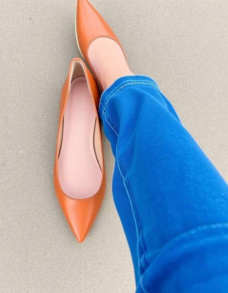 Tan pointed toe leather ballet flats