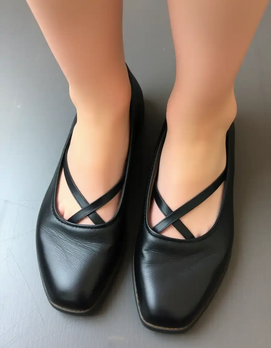 Black strap across leather ballet flats